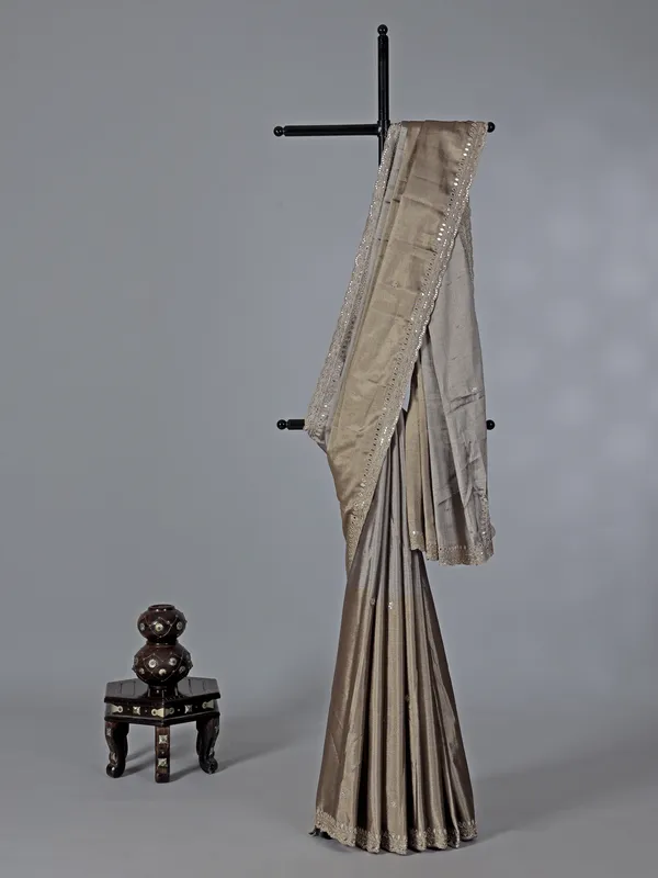 Grey and gold tissue silk saree