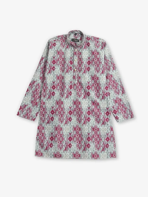 Grey and pink cotton printed kurta pajama