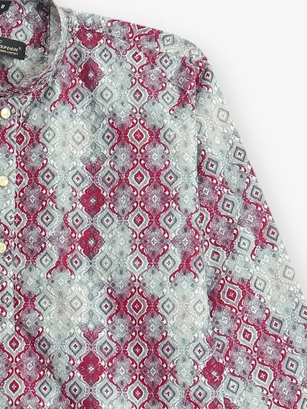 Grey and pink cotton printed kurta pajama