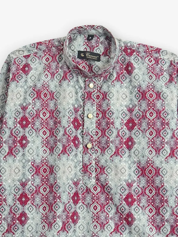 Grey and pink cotton printed kurta pajama