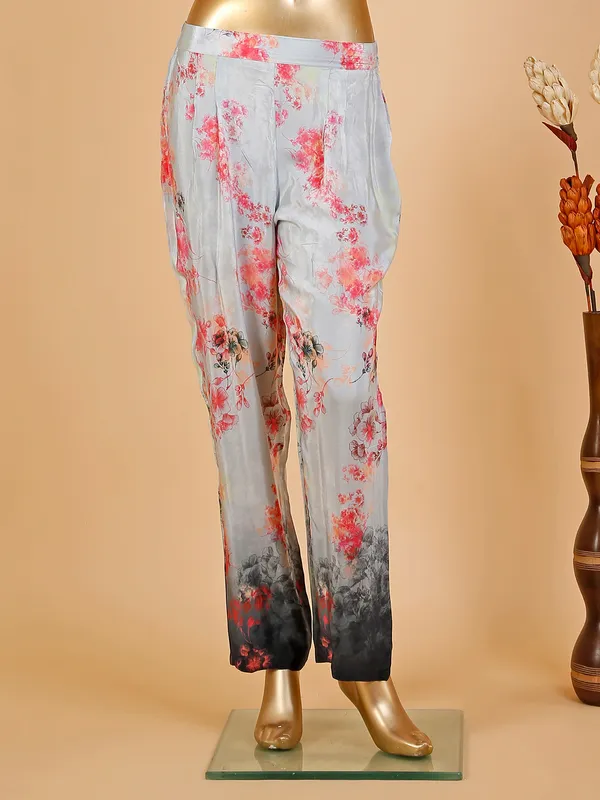 Grey and pink floral printed silk co ord set