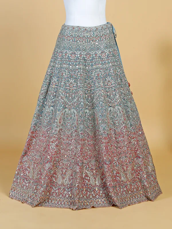 Grey and pink shaded net lehenga choli