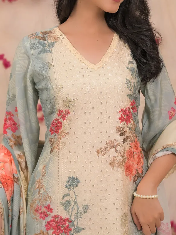 Grey and white shaded cotton silk kurti set