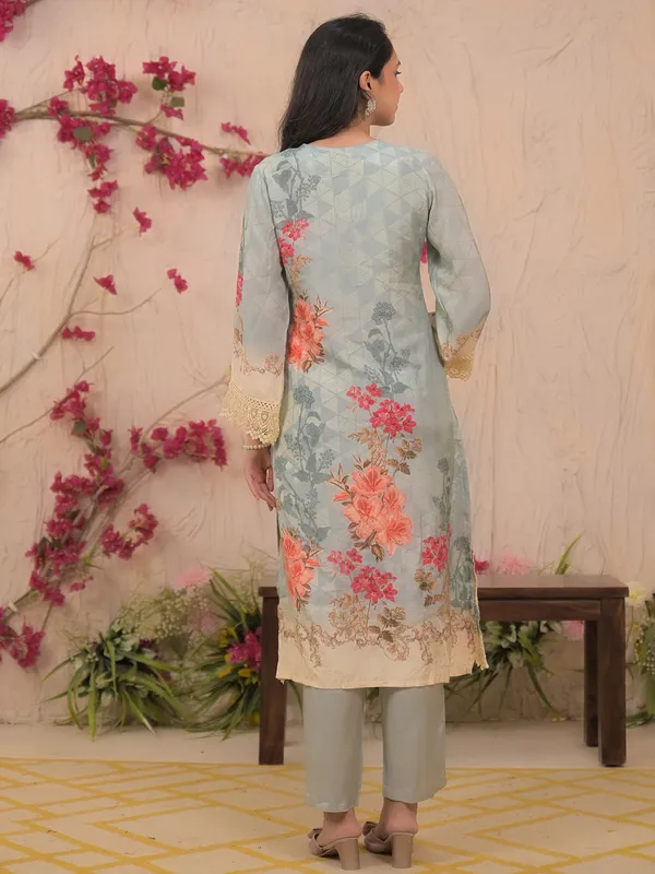 Grey and white shaded cotton silk kurti set