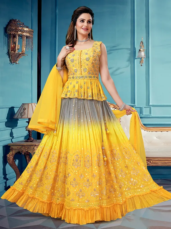 Attractive yellow georgette lehenga choli