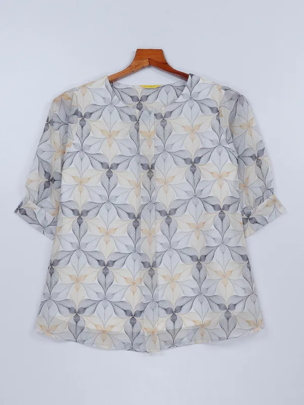 Grey and yellow georgette printed top