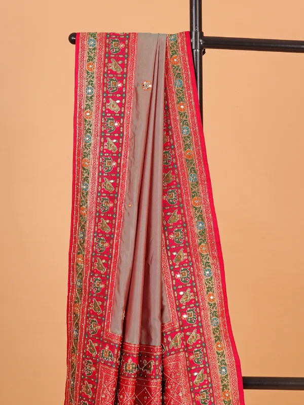 Grey art silk saree for wedding