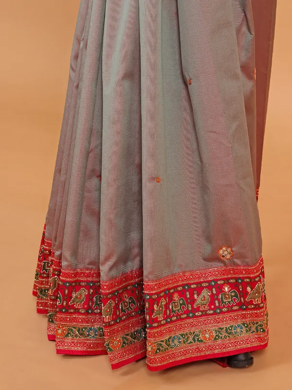 Grey art silk saree for wedding