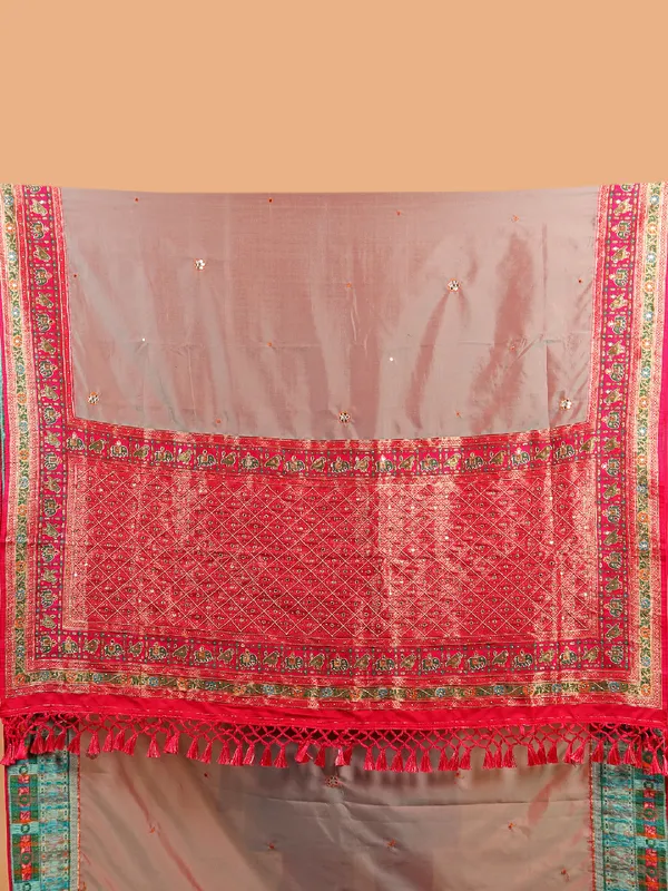 Grey art silk saree for wedding