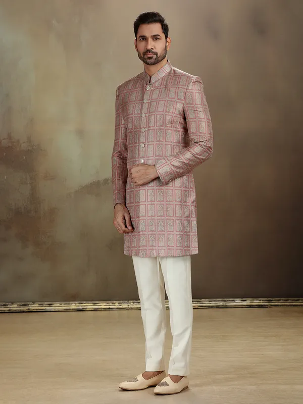 Grey banarasi silk classic indo western ensemble