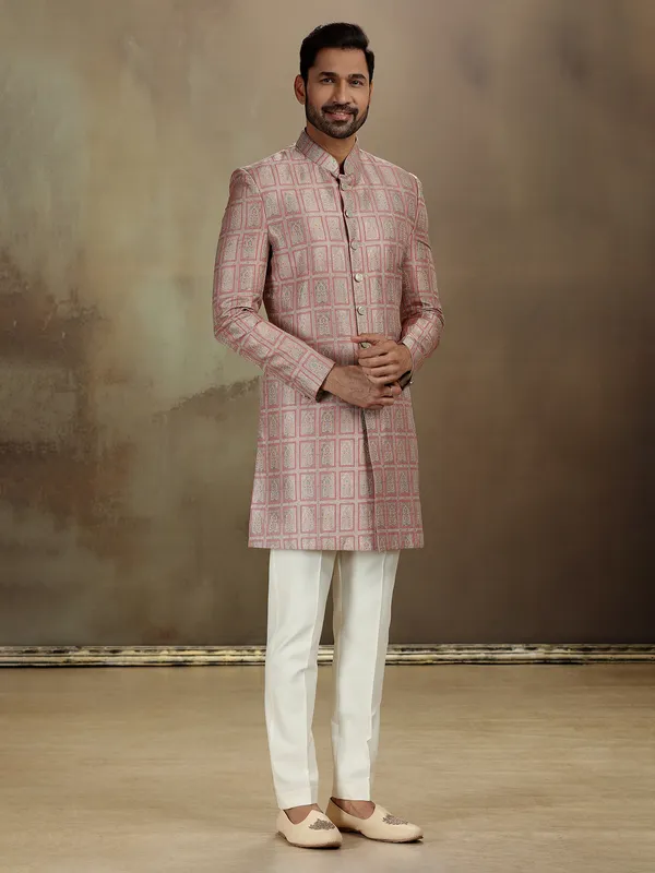 Grey banarasi silk classic indo western ensemble