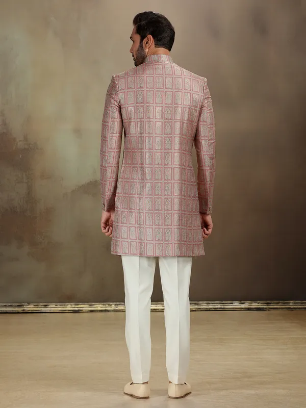 Grey banarasi silk classic indo western ensemble
