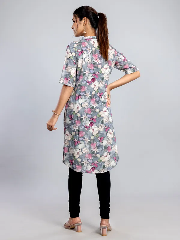 Grey casual wear cotton silk women kurti
