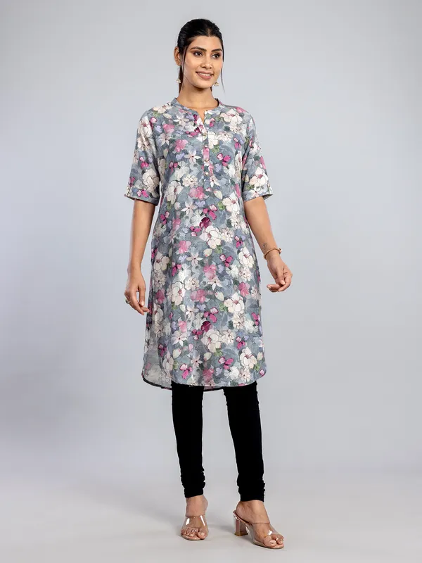 Grey casual wear cotton silk women kurti