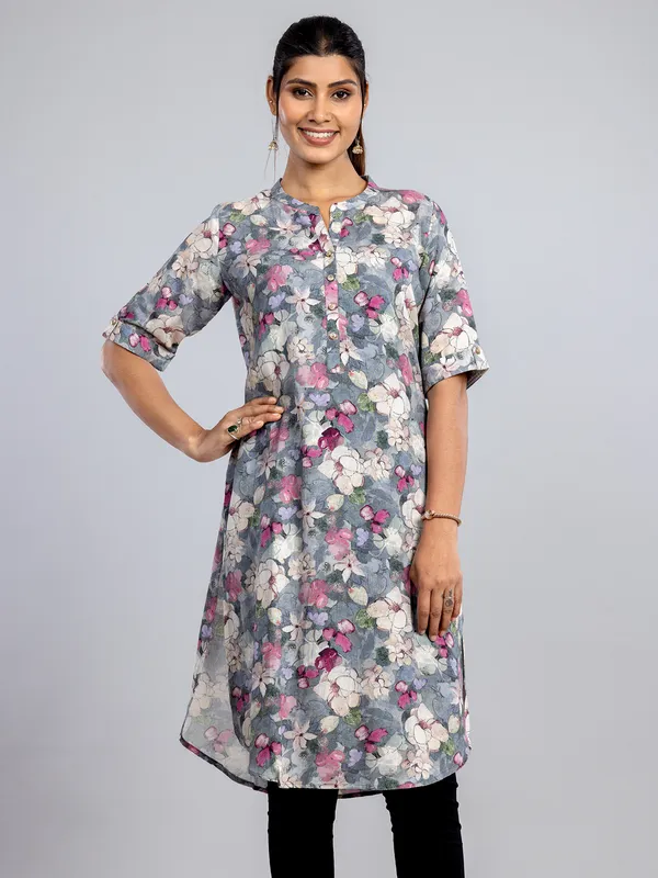 Grey casual wear cotton silk women kurti