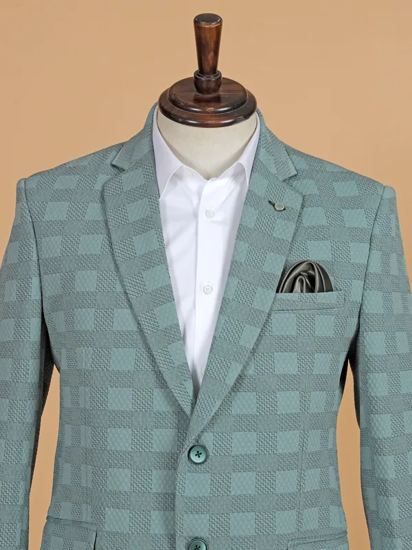 Grey checks terry rayon blazer for mens