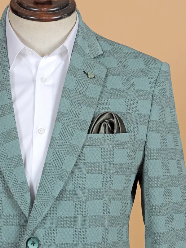 Grey checks terry rayon blazer for mens