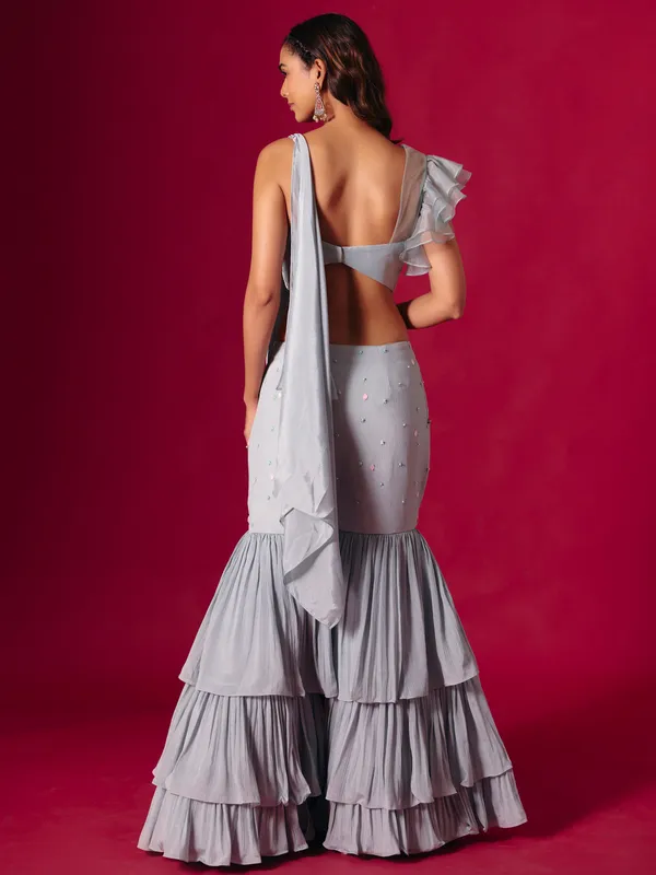 Grey chiffon designer lehenga choli with dupatta