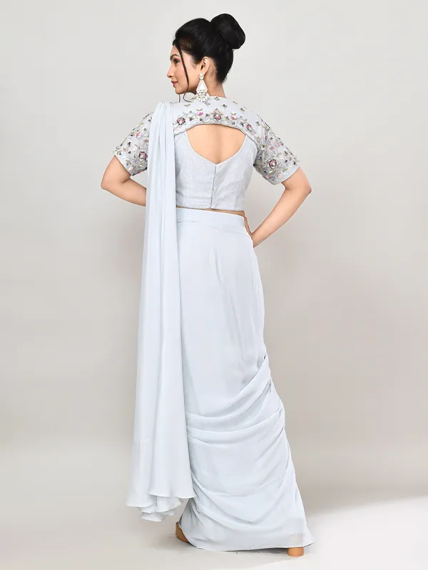 Grey chiffon georgette embellished indo western suit