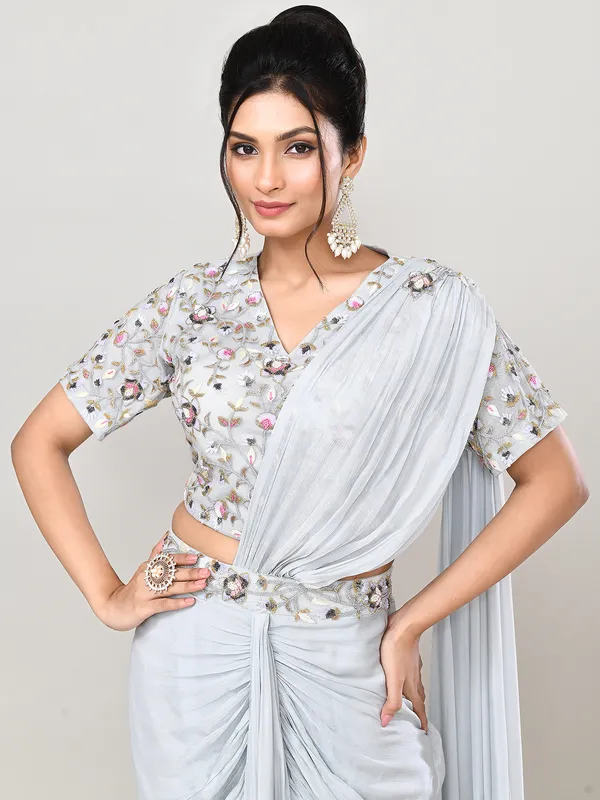 Grey chiffon georgette embellished indo western suit