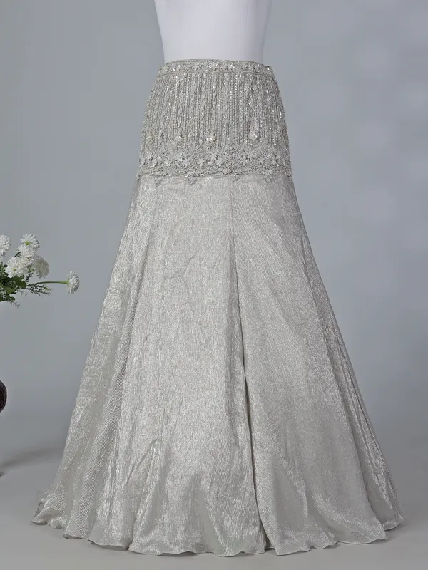 Grey chiffon silk boat neck designer lehenga choli