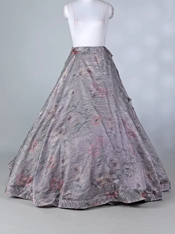 Grey chiffon sweetheart lehenga choli with dupatta