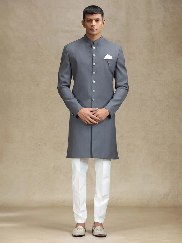 Grey classic indo western in terry rayon