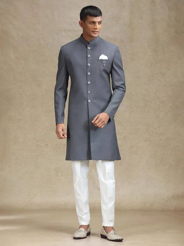 Grey classic indo western in terry rayon