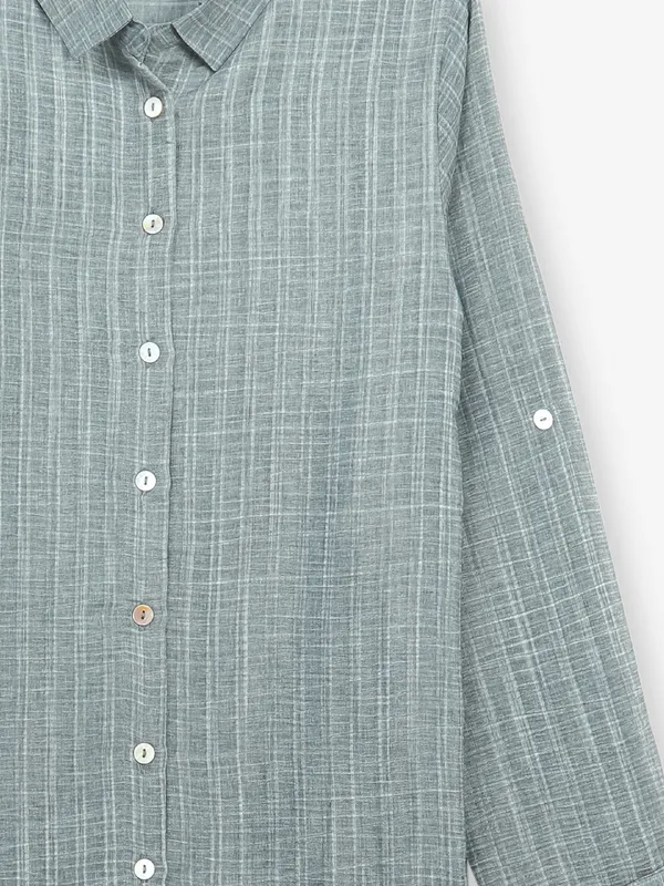 Grey cotton checks shirt for casual