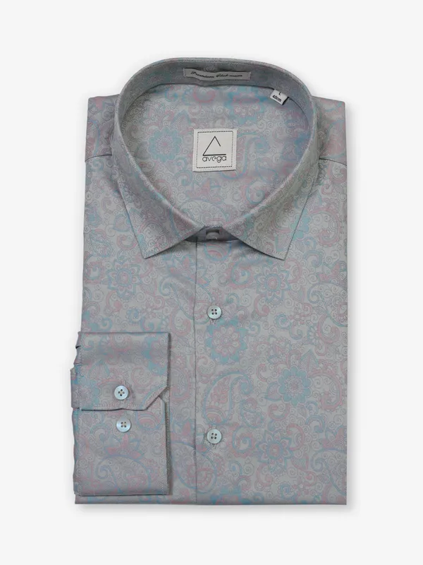 Grey cotton ethnic printed shirt
