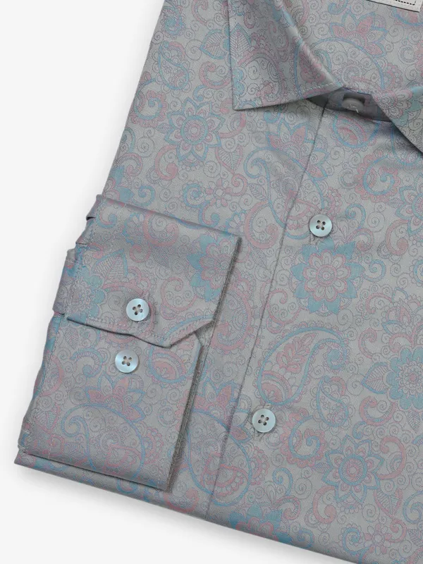 Grey cotton ethnic printed shirt