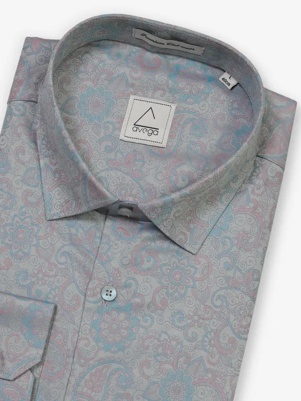 Grey cotton ethnic printed shirt