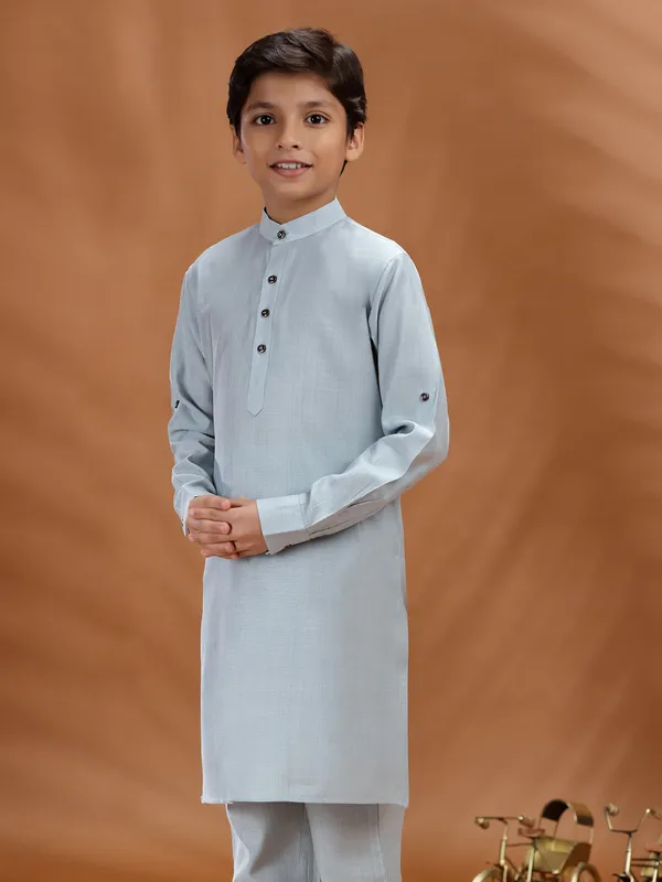 Grey cotton festive kurta for traditional wear