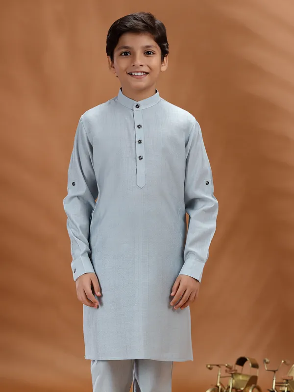 Grey cotton festive kurta for traditional wear