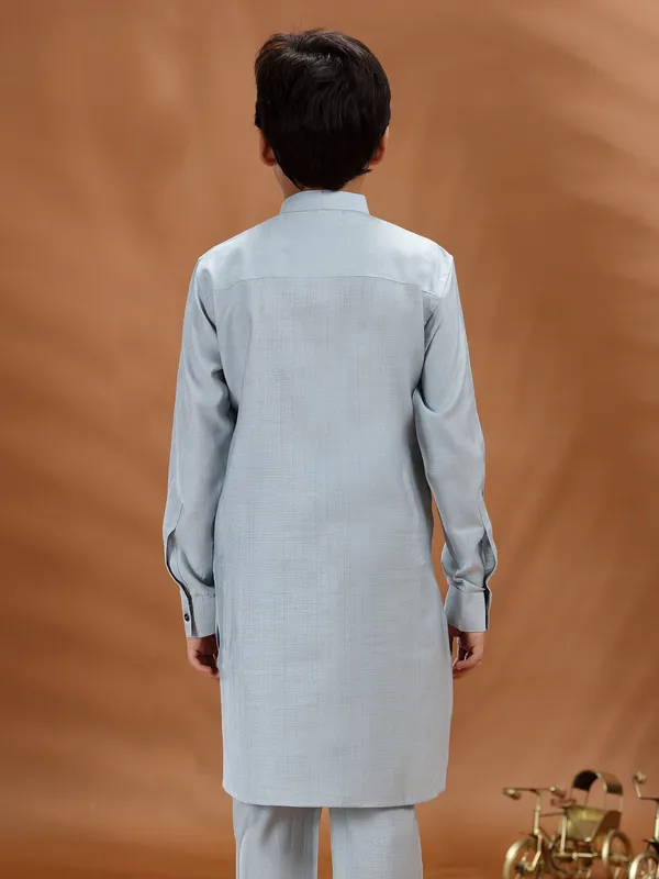 Grey cotton festive kurta for traditional wear