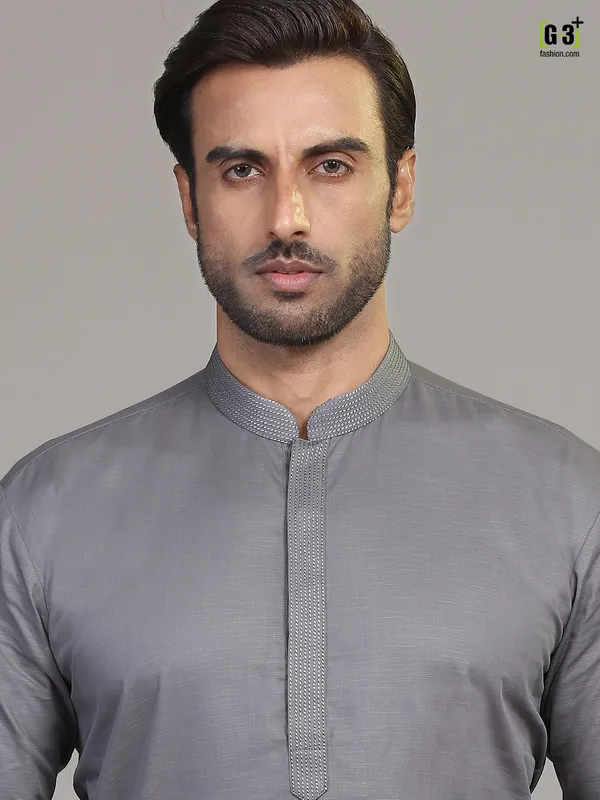 Grey cotton festive wear  Men Kurta pajama