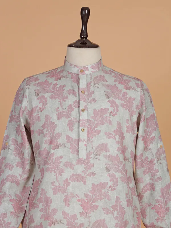 Grey cotton kurta with print