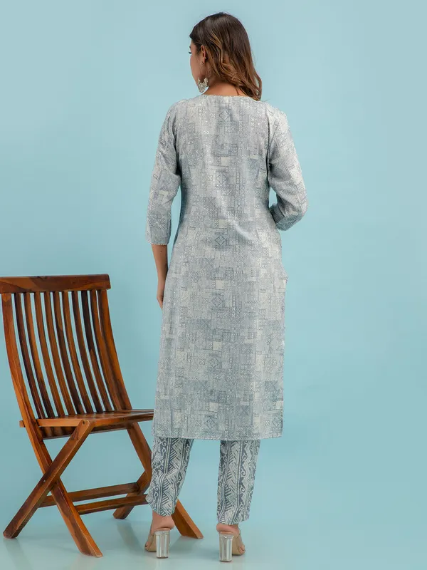 Grey cotton kurti set in printed