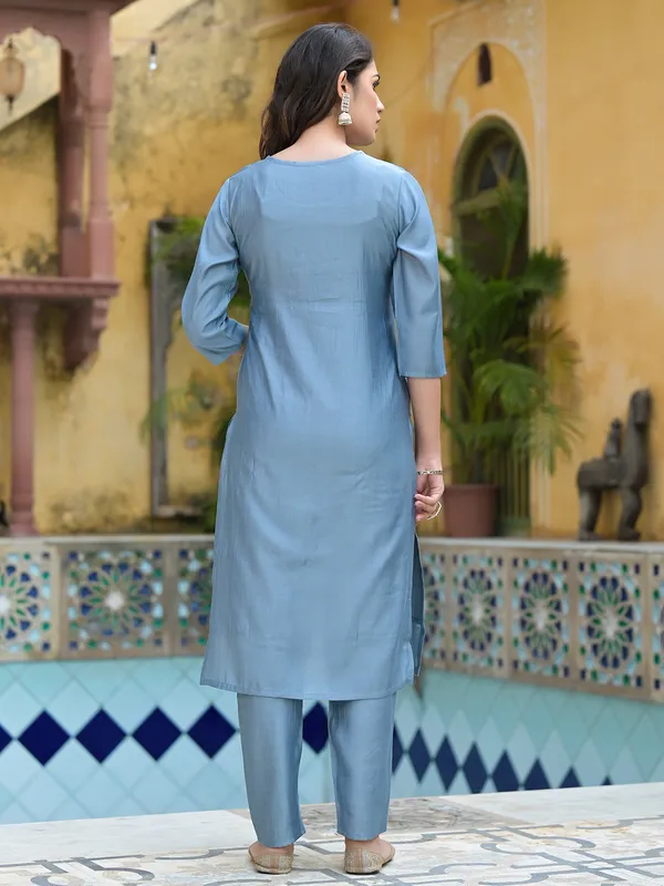 Grey cotton kurti set with dupatta