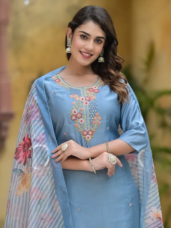 Grey cotton kurti set with dupatta
