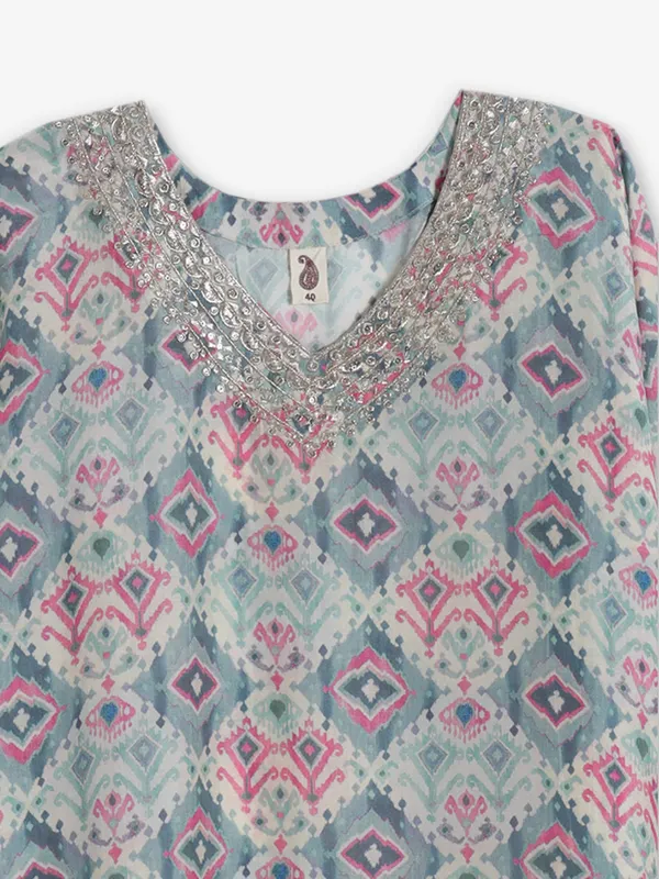 Grey cotton kurti with quarter sleeves