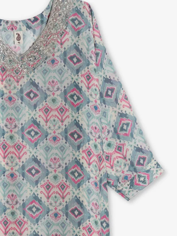 Grey cotton kurti with quarter sleeves