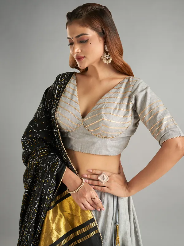 Grey cotton plain lehenga choli