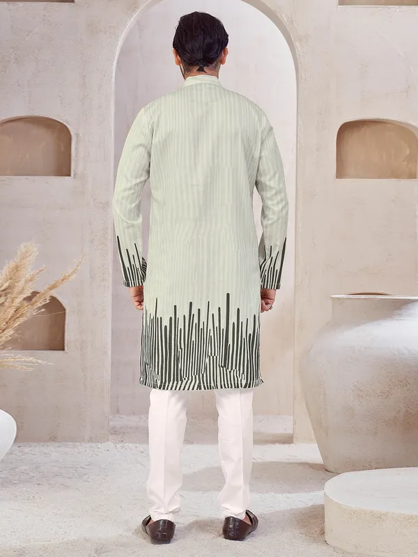 Grey cotton printed men kurta suit
