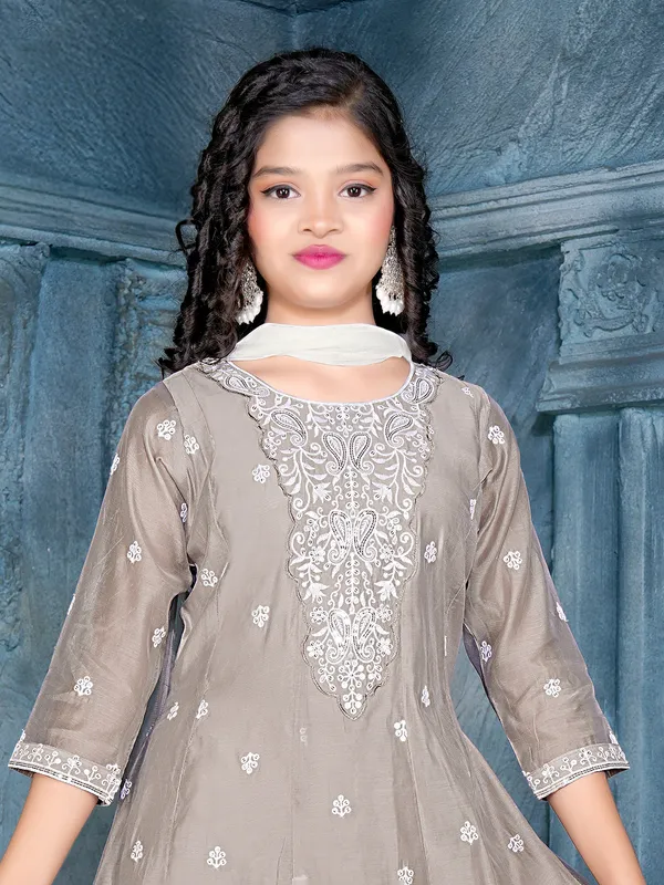 Grey cotton sharara suit with dupatta