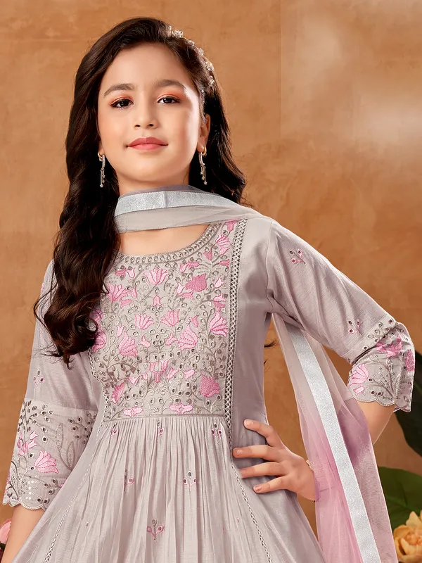Grey cotton silk elegant salwar suit with dupatta set