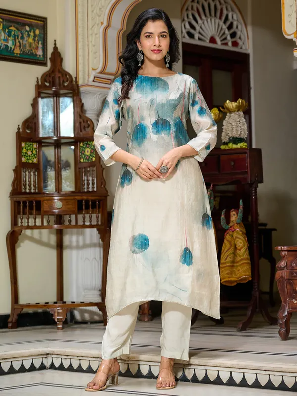 Grey cotton silk kurti set with dupatta