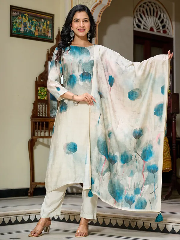 Grey cotton silk kurti set with dupatta