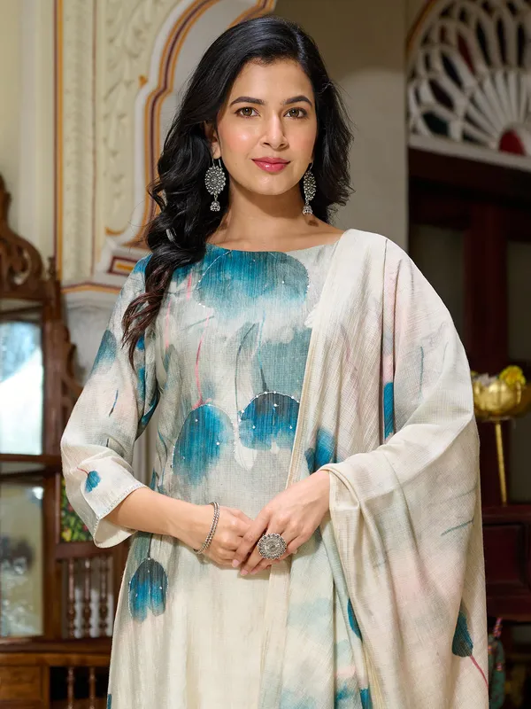 Grey cotton silk kurti set with dupatta