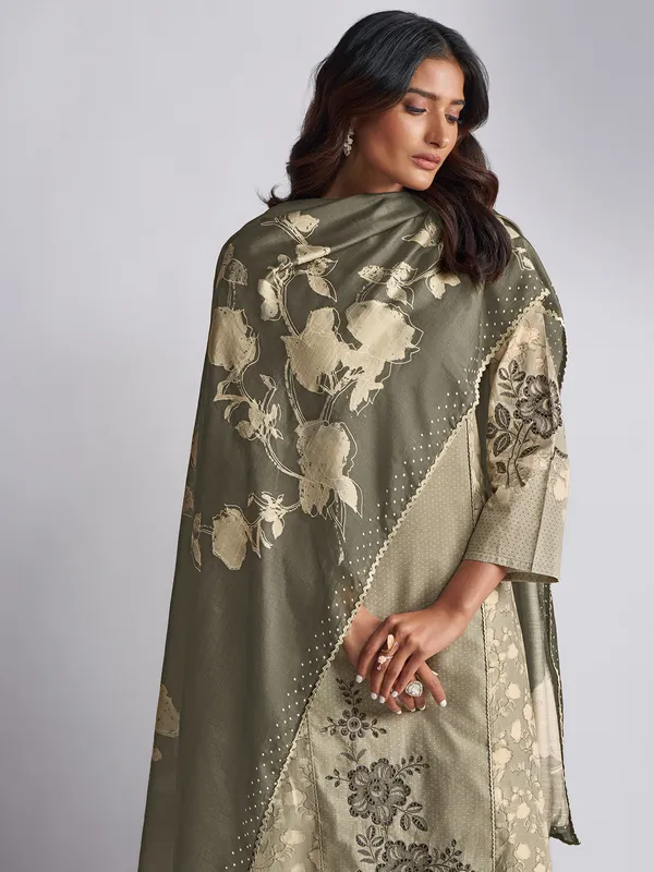 Grey cotton silk printed salwar suit